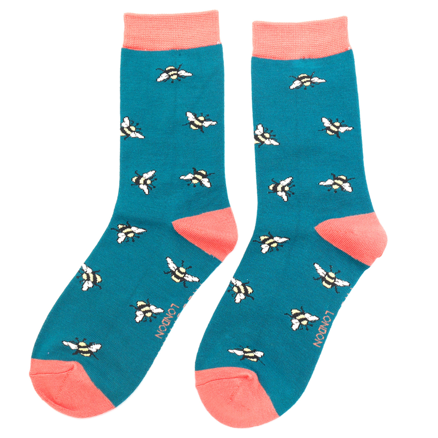 Bumble Bee Scattered Socks Teal-0 Bumble Bee Scattered Socks Teal-0