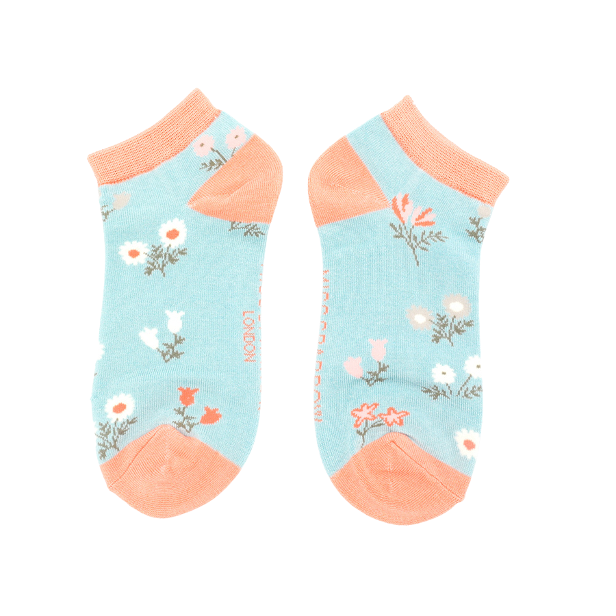 Dainty Floral Trainer Socks Duck Egg-0 Dainty Floral Trainer Socks Duck Egg-0