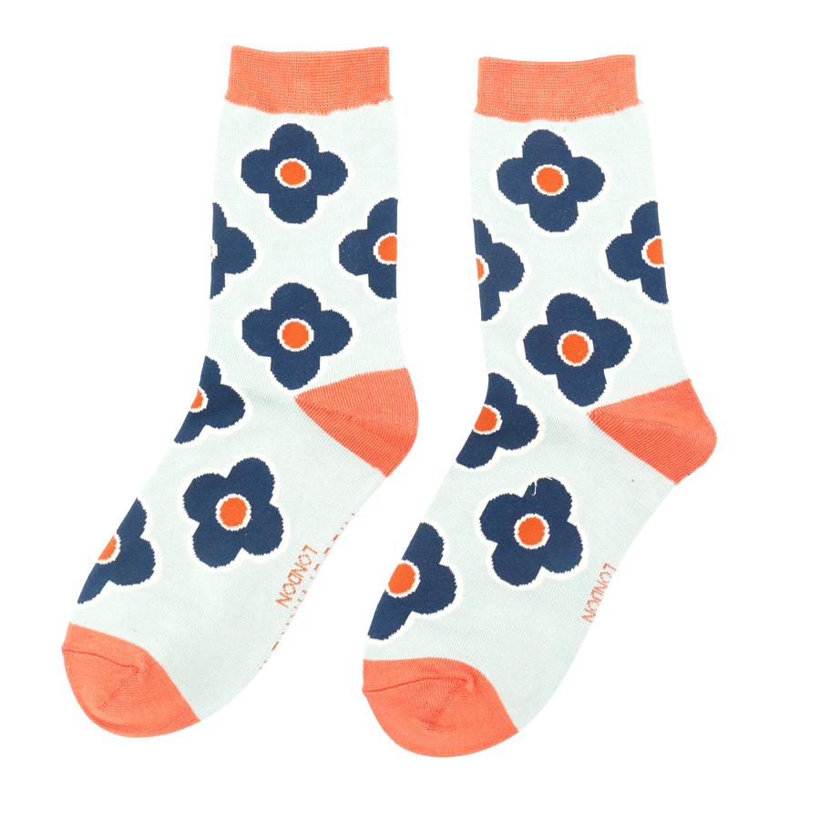 Retro Flowers Socks Duck Egg-0 Retro Flowers Socks Duck Egg-0