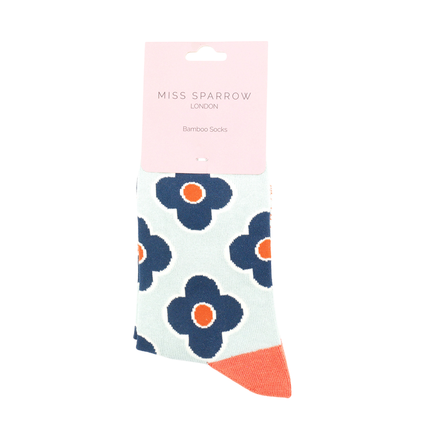 Retro Flowers Socks Duck Egg-5095 Retro Flowers Socks Duck Egg-5095