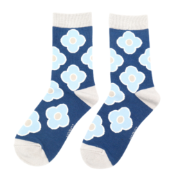 Retro Flowers Socks Navy-0