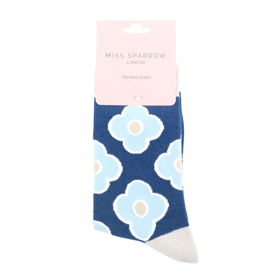 Retro Flowers Socks Navy-5098 Retro Flowers Socks Navy-5098