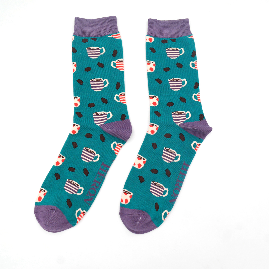 Mr Heron Coffee shop Socks Teal-0 Mr Heron Coffee shop Socks Teal-0