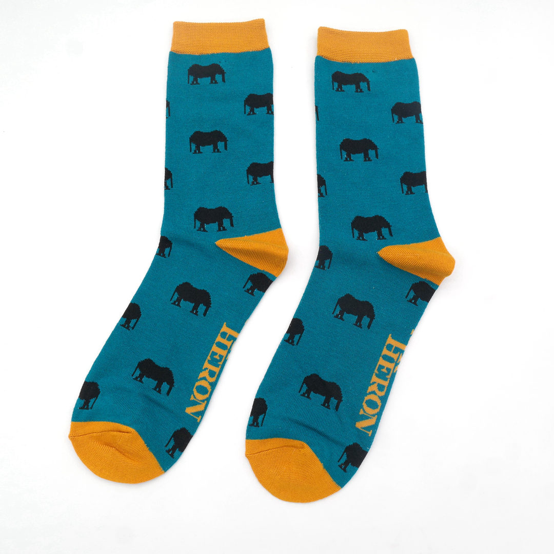 Mr Heron Mini Elephants Socks Teal-0 Mr Heron Mini Elephants Socks Teal-0