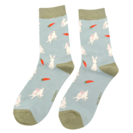 Bunnies & Carrots Socks Duck Egg-0
