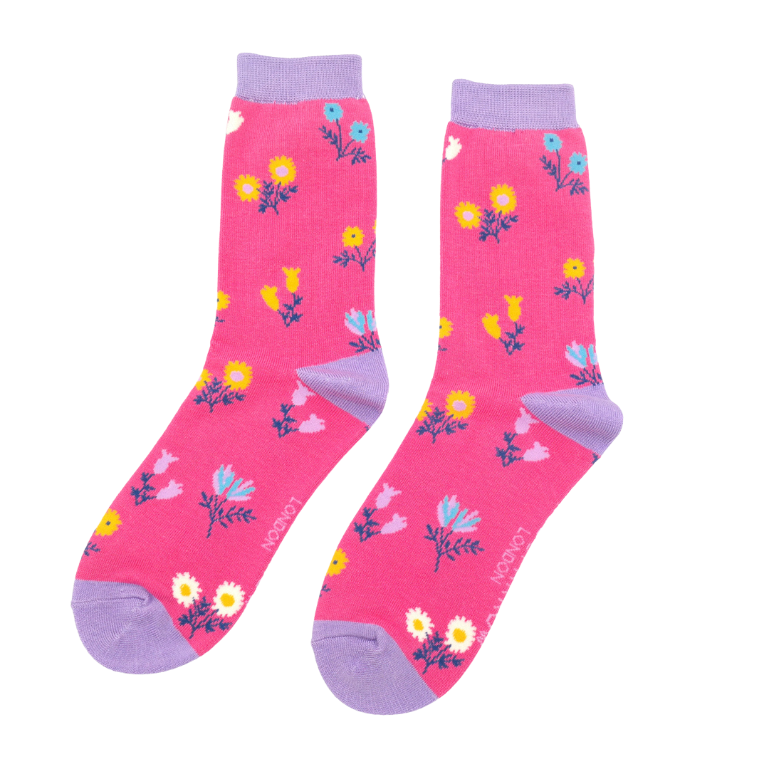 Dainty Floral Socks Hot Pink-0 Dainty Floral Socks Hot Pink-0