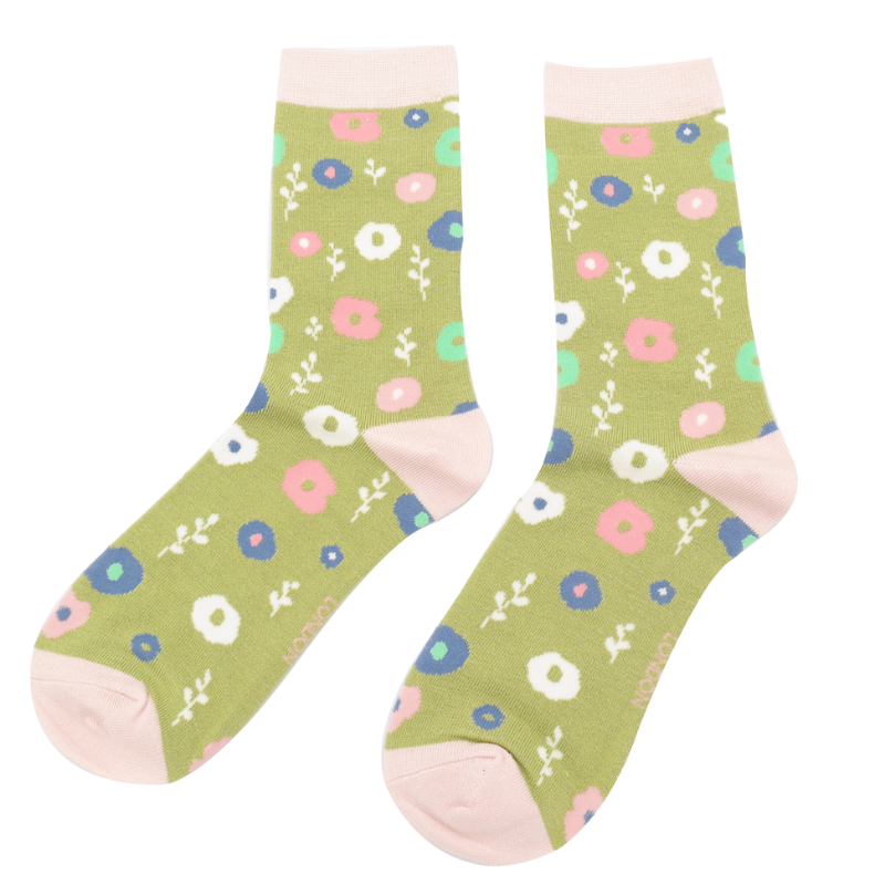 Floral Pattern Socks Green-0 Floral Pattern Socks Green-0