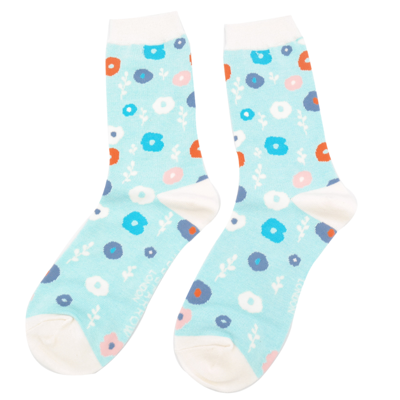 Floral Pattern Socks Pale Blue -0 Floral Pattern Socks Pale Blue -0