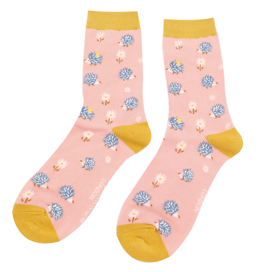 Hedgehog & Daisy Socks Dusky Pink-0 Hedgehog & Daisy Socks Dusky Pink-0