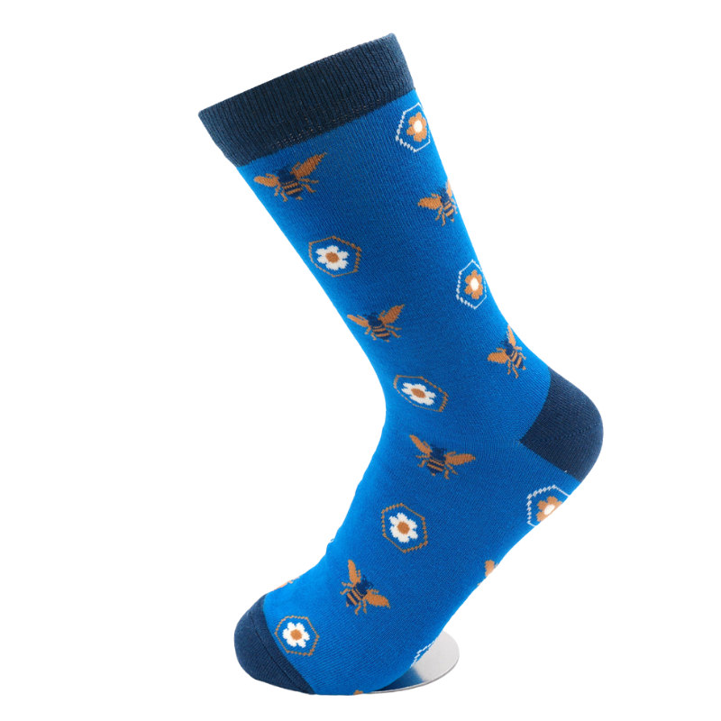 Retro Bees Socks Blue-5413 Retro Bees Socks Blue-5413