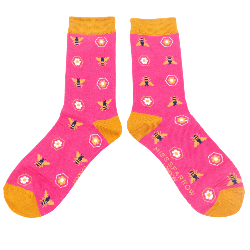 Retro Bees Socks Magenta-0 Retro Bees Socks Magenta-0