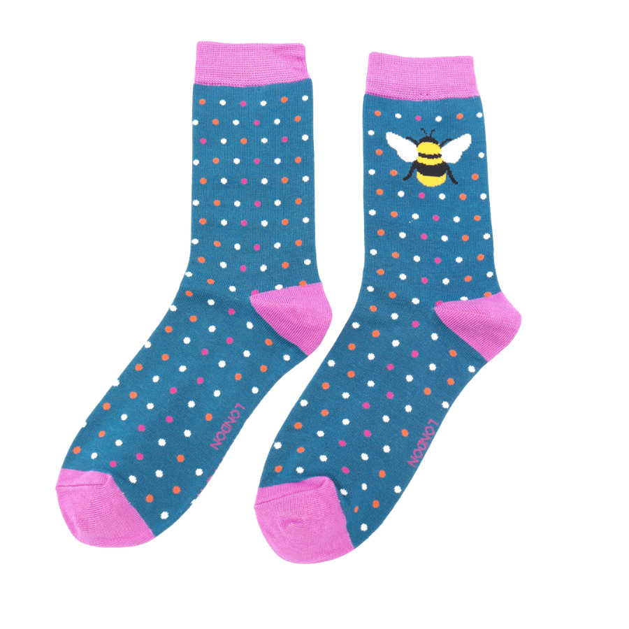 Bumble Bee & Dots Socks Teal-0 Bumble Bee & Dots Socks Teal-0