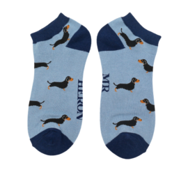 Men's Little Sausage Dogs Trainer Socks Denim-0