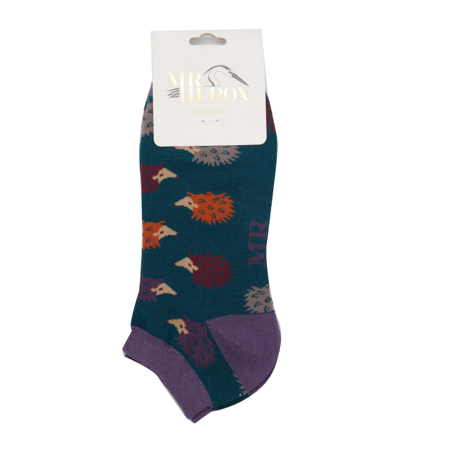 Men's Fun Hedgehogs Trainer Socks Teal-6051 Men's Fun Hedgehogs Trainer Socks Teal-6051