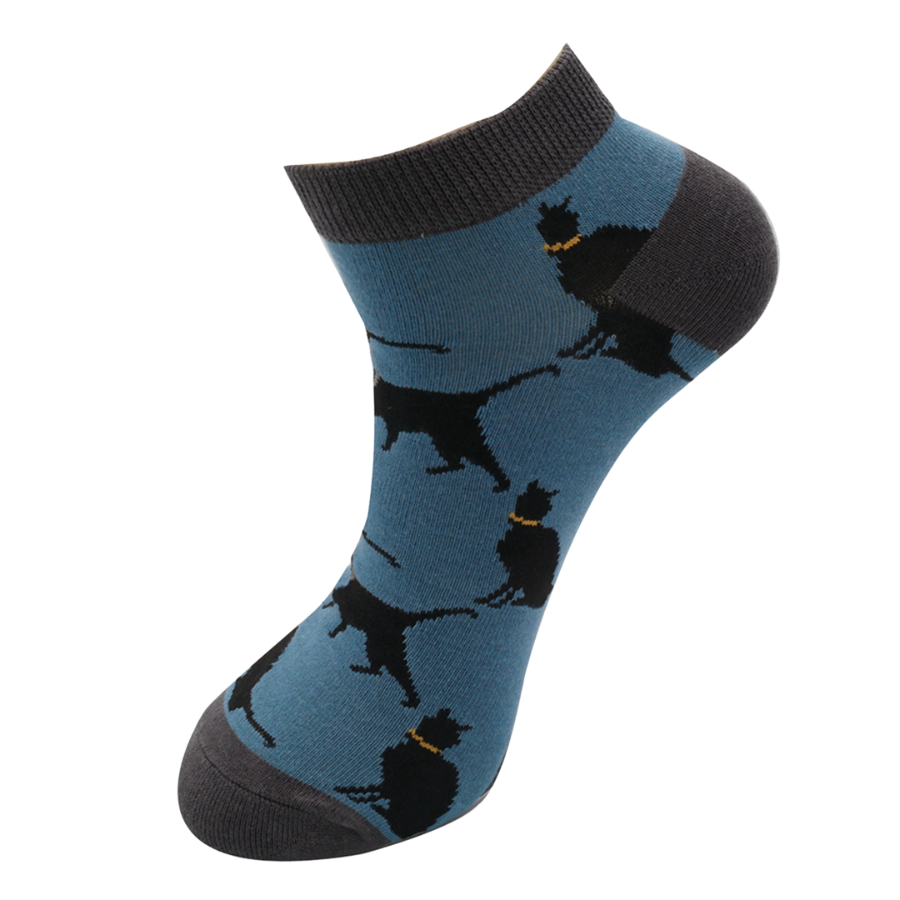 Men's Lucky Cats Trainer Socks Denim-6056 Men's Lucky Cats Trainer Socks Denim-6056