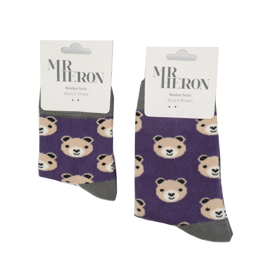 Boys Bear Socks Purple-6149 Boys Bear Socks Purple-6149