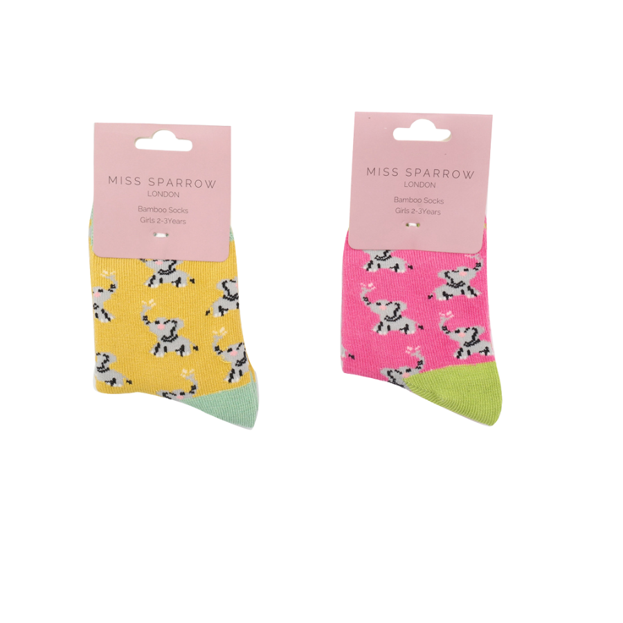 Girls Elephants Socks Yellow-6158 Girls Elephants Socks Yellow-6158