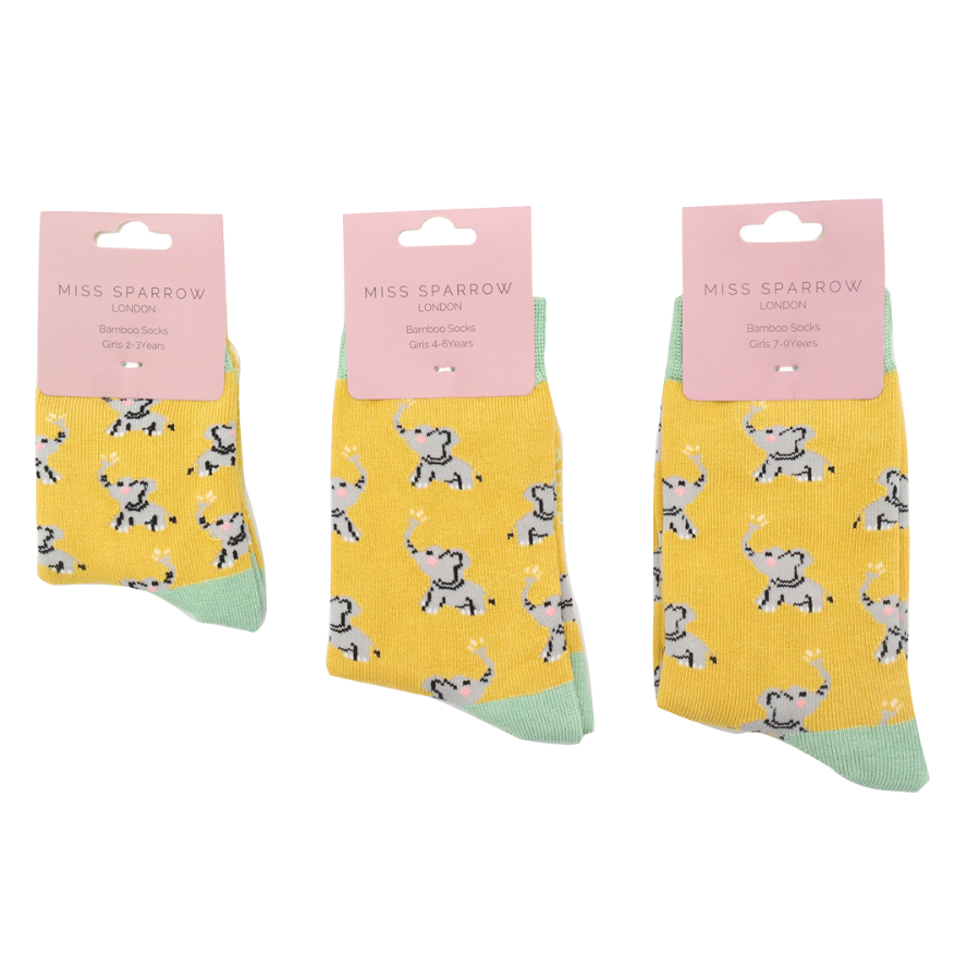 Girls Elephants Socks Yellow-6157 Girls Elephants Socks Yellow-6157