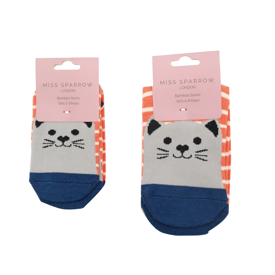 Girls Kitty Cats Socks Orange-6191 Girls Kitty Cats Socks Orange-6191