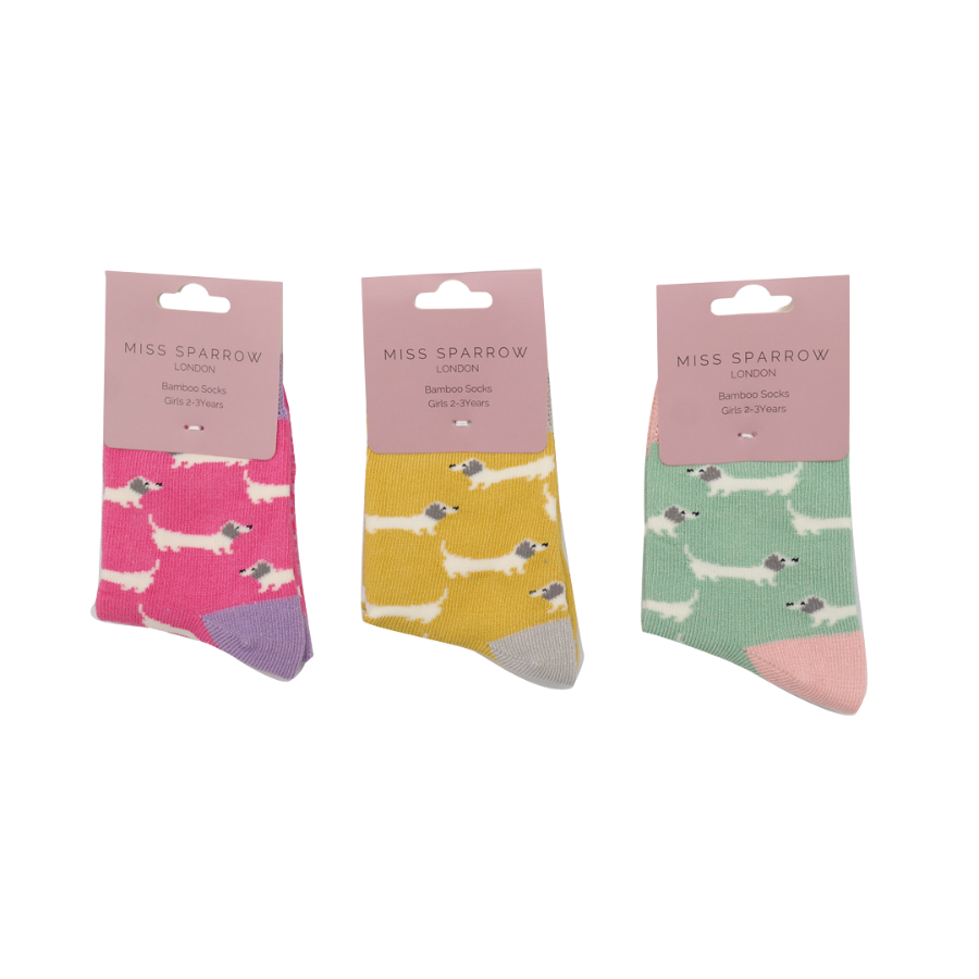 Girls Sausage Dogs Socks Yellow-6232 Girls Sausage Dogs Socks Yellow-6232