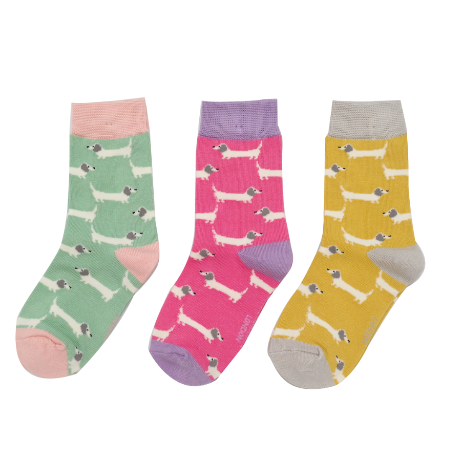 Girls Sausage Dogs Socks Bright Pink-6223 Girls Sausage Dogs Socks Bright Pink-6223