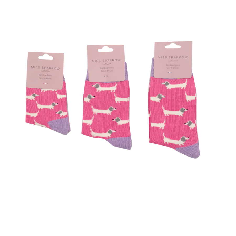 Girls Sausage Dogs Socks Bright Pink-6222 Girls Sausage Dogs Socks Bright Pink-6222