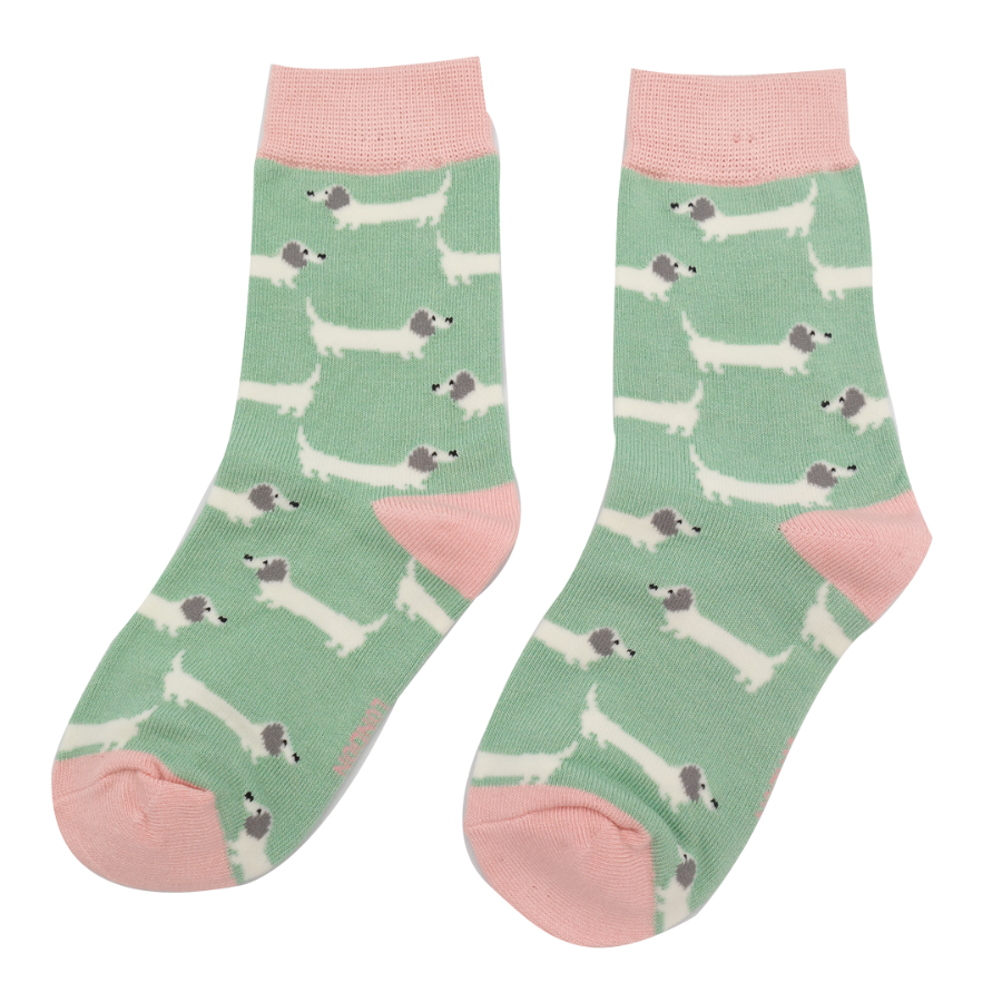 Girls Sausage Dogs Socks Mint-6225 Girls Sausage Dogs Socks Mint-6225