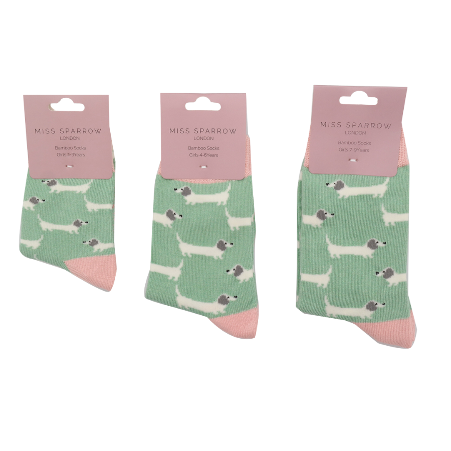 Girls Sausage Dogs Socks Mint-6227 Girls Sausage Dogs Socks Mint-6227
