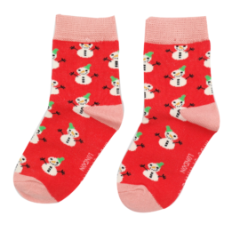 Girls Snowmen Socks Red-0