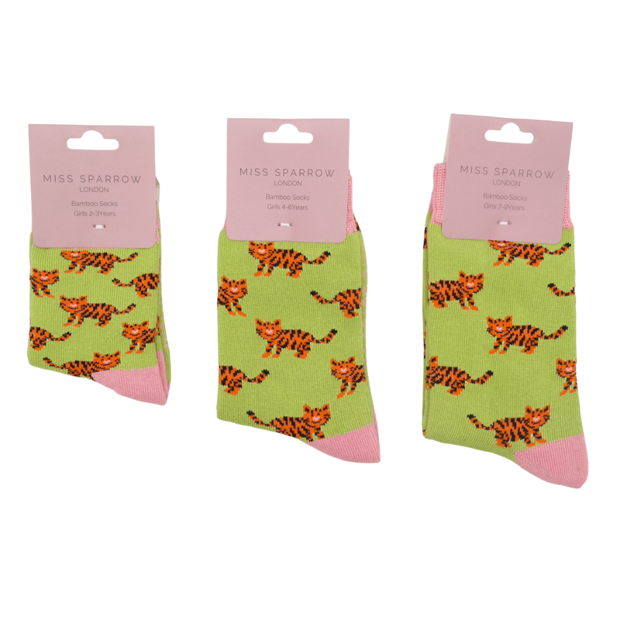 Girls Tigers Socks Lime-6265 Girls Tigers Socks Lime-6265