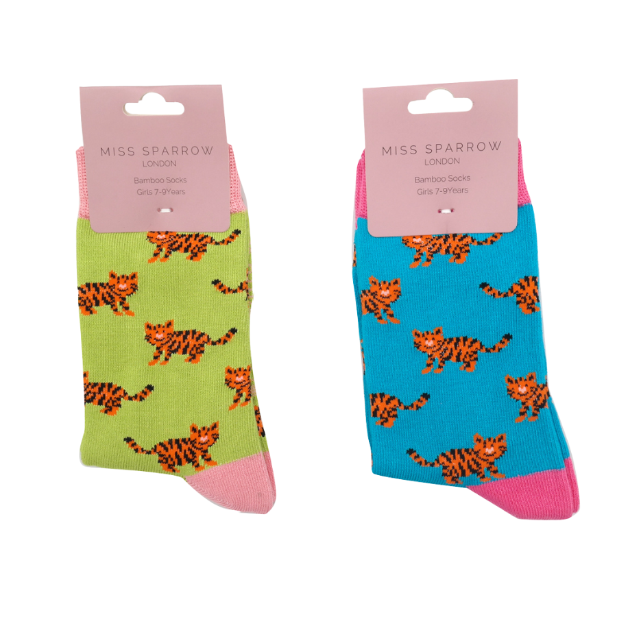 Girls Tigers Socks Lime-6266 Girls Tigers Socks Lime-6266