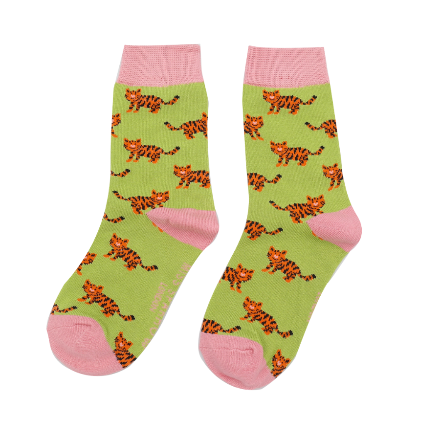 Girls Tigers Socks Lime-6263 Girls Tigers Socks Lime-6263