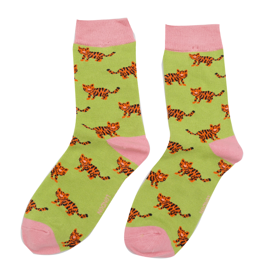 Girls Tigers Socks Lime-6264 Girls Tigers Socks Lime-6264