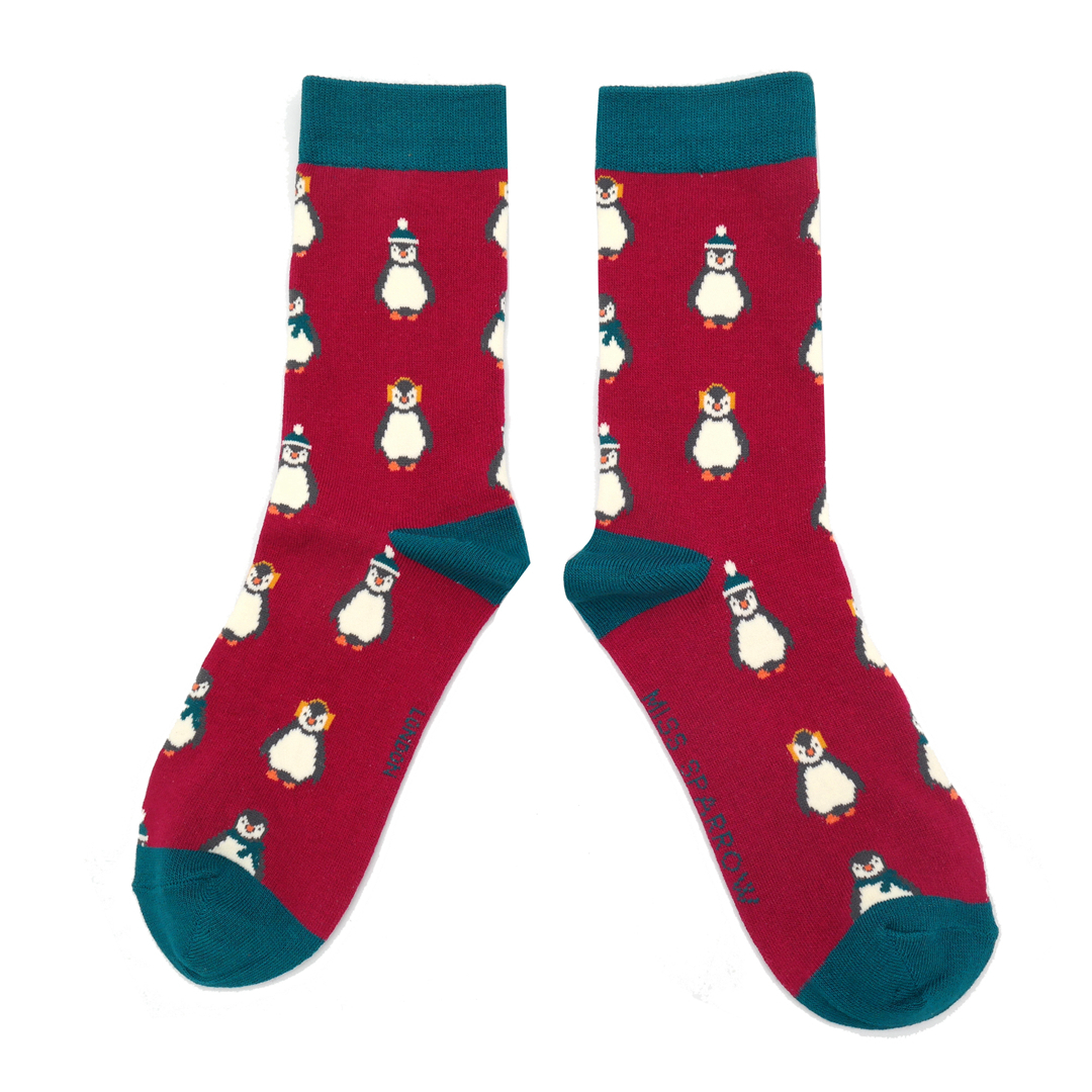 Baby Penguins Socks Wine-0 Baby Penguins Socks Wine-0